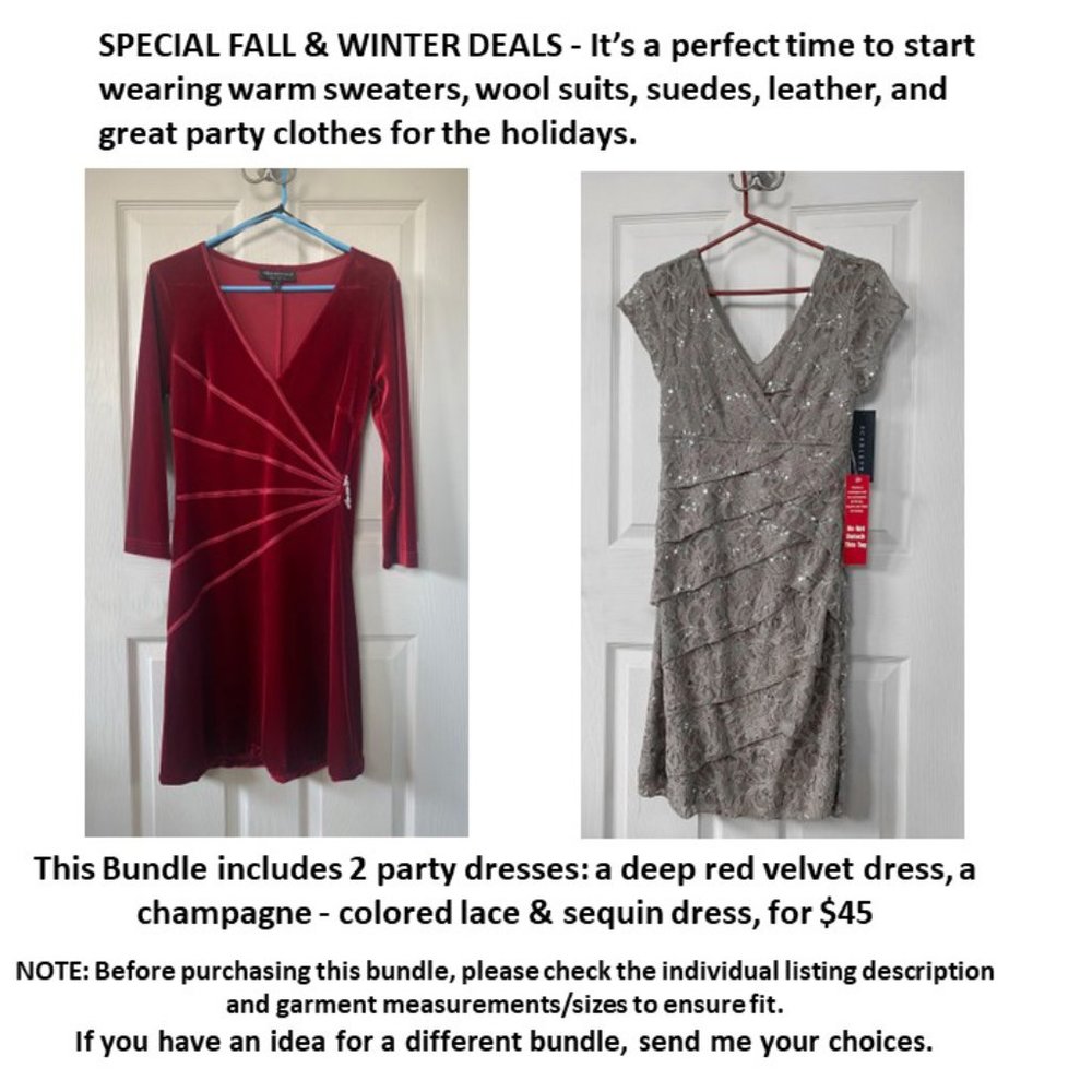 Bundle:  2 party dresses:  red velvet dress &  a champagne - colored dress